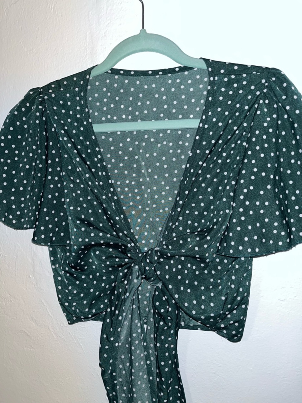Polka dot tie front crop top